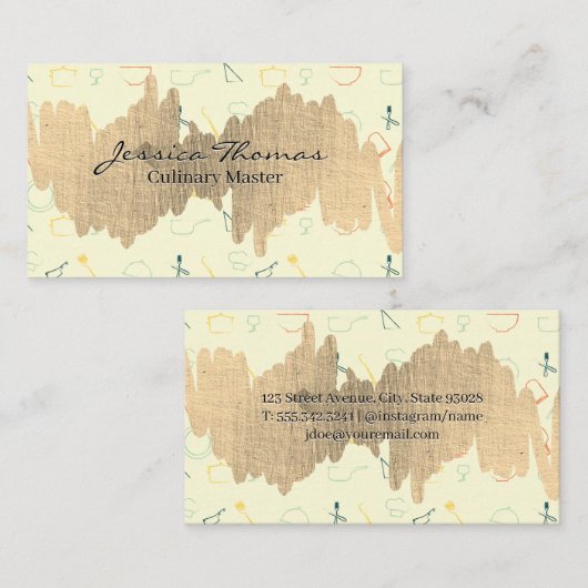 Gold Metallic Scribble | Kitchen Tools Pattern Visitekaartje (Voorkant / Achterkant)