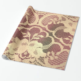 Gold Metallic Sepia Luxury Floral Lace Burgundy Cadeaupapier