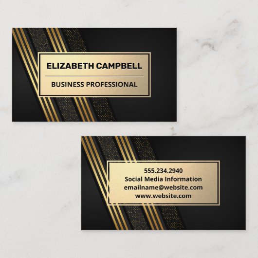Gold Metallic | Sequin-patroon met strippen Visitekaartje (Voorkant / Achterkant)