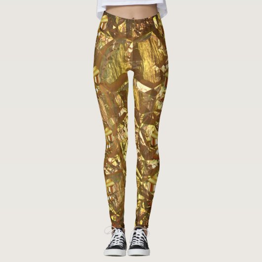 Gold Metallic Shimmer Print Leggings (Voorkant)