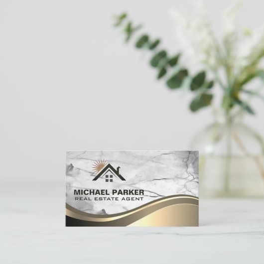 Gold Metallic Sunny Home Home | Marmer Stone Visitekaartje (Staand voorkant)