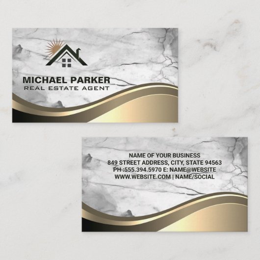 Gold Metallic Sunny Home Home | Marmer Stone Visitekaartje (Voorkant / Achterkant)