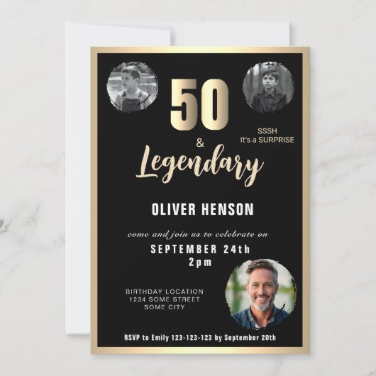 Gold Metallic Surprise 3 foto 50e verjaardag Kaart (Voorkant)