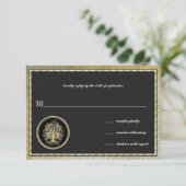Gold Metallic Swirl Tree Gold Border Weddenschap R RSVP Kaartje (Staand voorkant)