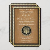Gold Metallic Swirl Tree Gold Border Wedding Kaart (Voorkant / Achterkant)