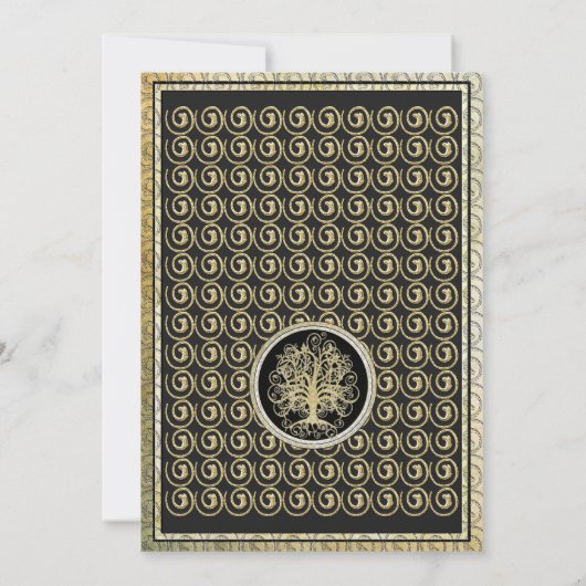 Gold Metallic Swirl Tree Gold Border Wedding Kaart (Achterkant)