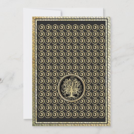 Gold Metallic Swirl Tree Gold Border Wedding Kaart (Achterkant)