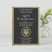 Gold Metallic Swirl Tree Gold Border Wedding Kaart (Staand voorkant)