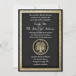 Gold Metallic Swirl Tree Gold Border Wedding Kaart