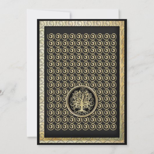 Gold Metallic Swirl Tree Gold Border Wedding Kaart (Achterkant)
