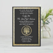 Gold Metallic Swirl Tree Gold Border Wedding Kaart (Staand voorkant)