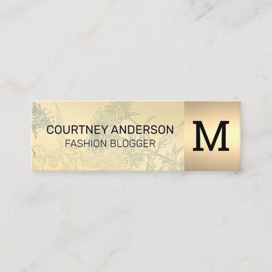 Gold Metallic Trim | Achtergrond Plant | Monogram Mini Visitekaartje (Voorkant)