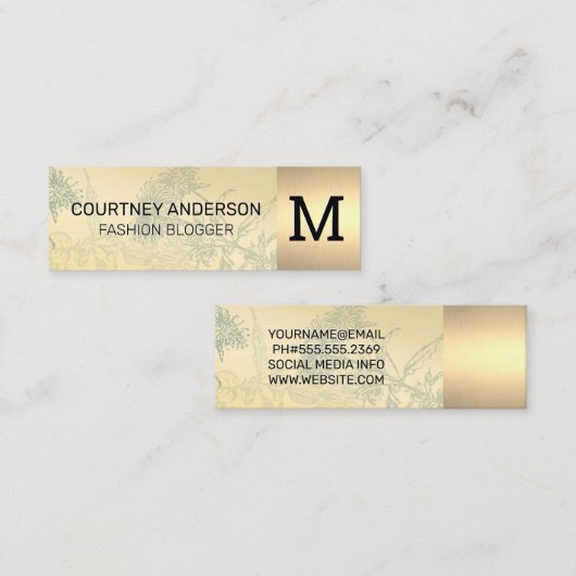 Gold Metallic Trim | Achtergrond Plant | Monogram Mini Visitekaartje (Voorkant / Achterkant)