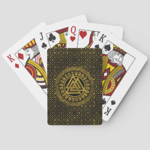 Gold Metallic valknut symbool op Keltisch Patroon Pokerkaarten
