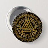 Gold Metallic valknut symbool op Keltisch Patroon Ronde Button 7,6 Cm (Voorkant /achterkant)