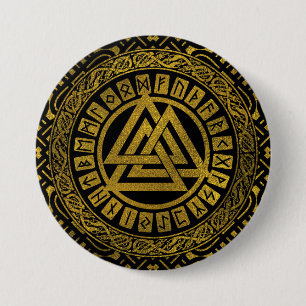Gold Metallic valknut symbool op Keltisch Patroon Ronde Button 7,6 Cm