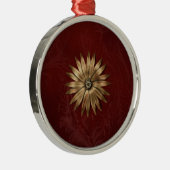 Gold Metallic ventilator op rode weefsels Metalen Ornament (Rechts)