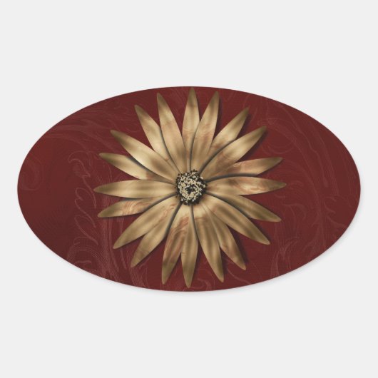 Gold Metallic ventilator op rode weefsels Ovale Sticker (Voorkant)