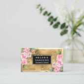 Gold Metallic | Visitekaartje Roze bloemen (Staand voorkant)