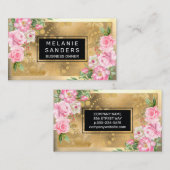 Gold Metallic | Visitekaartje Roze bloemen (Voorkant / Achterkant)