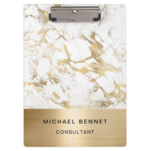 Gold Metallic White Marble Consultant Business Klembord (Voorkant)