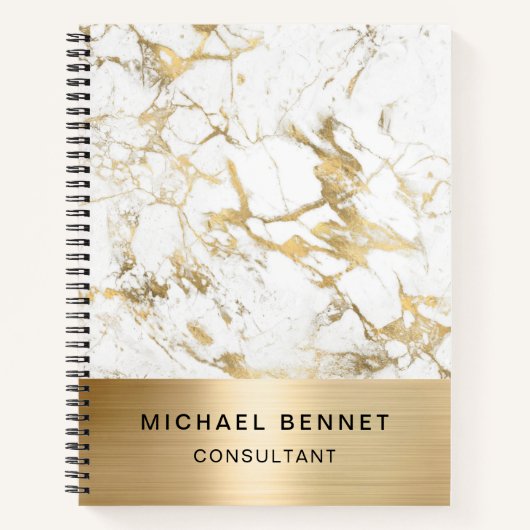 Gold Metallic White Marble Consultant Business Notitieboek (Voorkant)