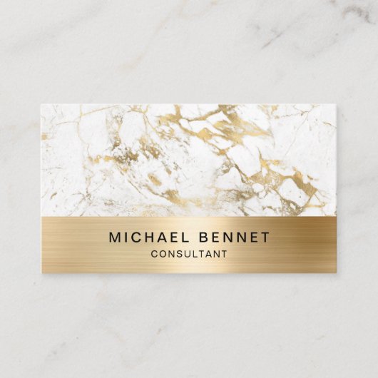 Gold Metallic White Marble Consultant Business Visitekaartje (Voorkant)