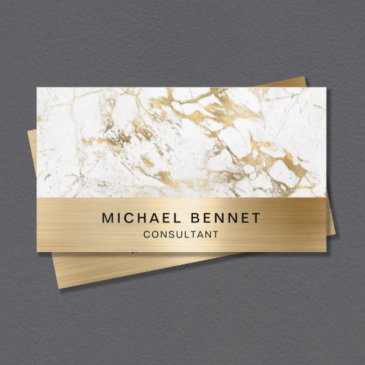 Gold Metallic White Marble Consultant Business Visitekaartje