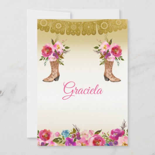 Gold Mexican Flowers Fiesta Birthday Girl Kaart (Achterkant)