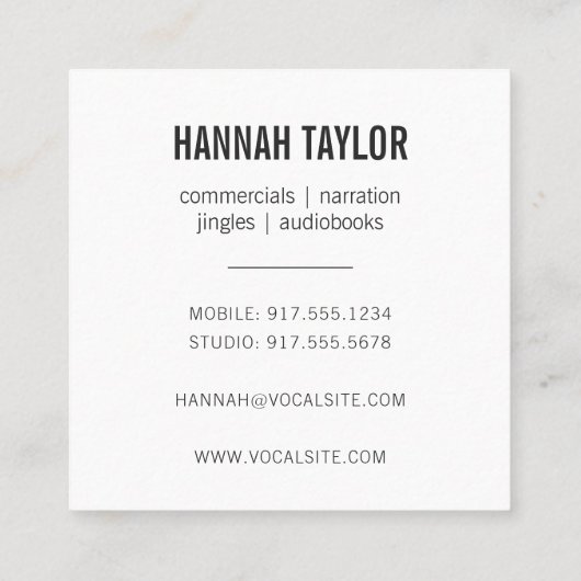 Gold Microphone Voice Actor Vierkante Visitekaartje (Achterkant)