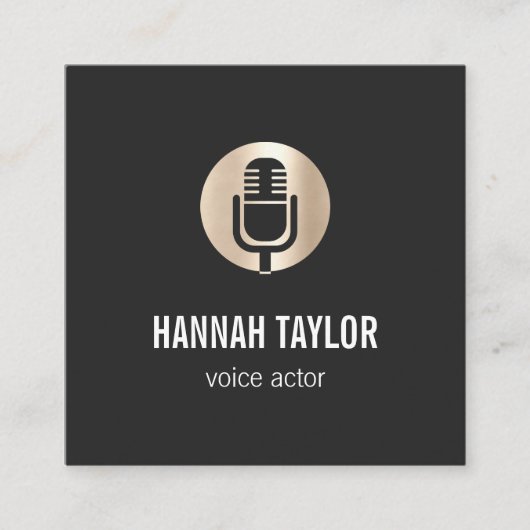 Gold Microphone Voice Actor Vierkante Visitekaartje (Voorkant)