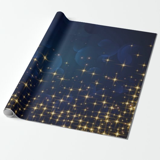 Gold Midnight Blue Sparkle-kerstfeestdag Cadeaupapier (Uitgerold)