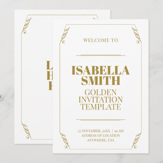 Gold minimaal elegante moderne, eenvoudige bruilof kaart (Voorkant / Achterkant)