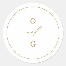 Gold minimaal modern paar monogrammen bruiloft ronde sticker