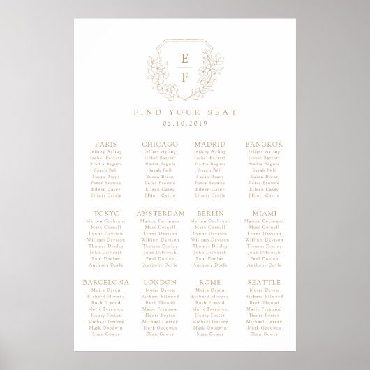 Gold Minimal Cherry Blossom Crest Seating Poster (Voorkant)
