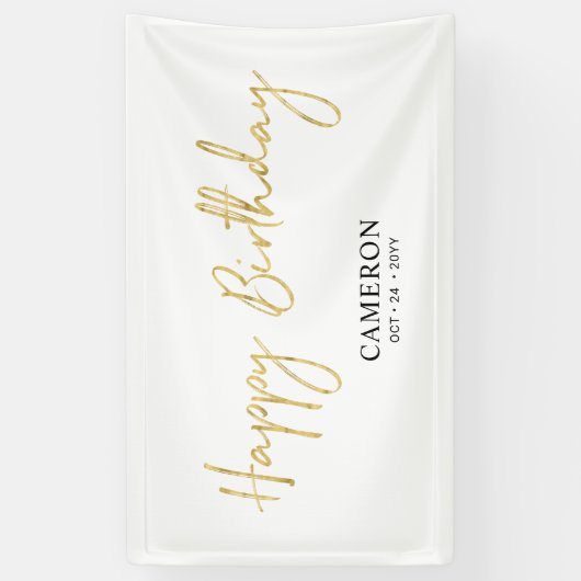 Gold Minimal Custom Happy Birthday-banner Spandoek (Verticaal)