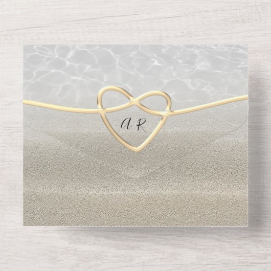 Gold Minimal Modern Beach Wedding All In One Uitnodiging
