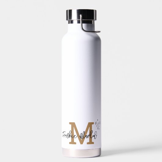 Gold Minimal Modern Initiaal Monogram Naam Waterfles (Links)