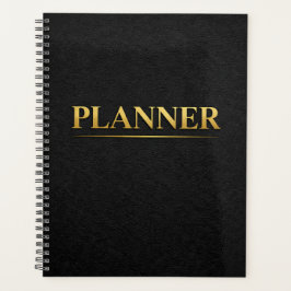 Gold Minimal Planner Black Leather Style