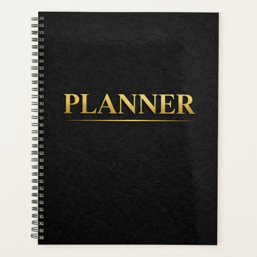 Gold Minimal Planner Black Leather Style (Voorkant)