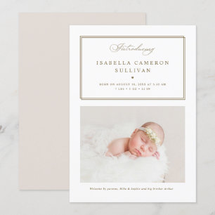 Gold Minimalist Borders Script Photo Baby Birth Aankondiging