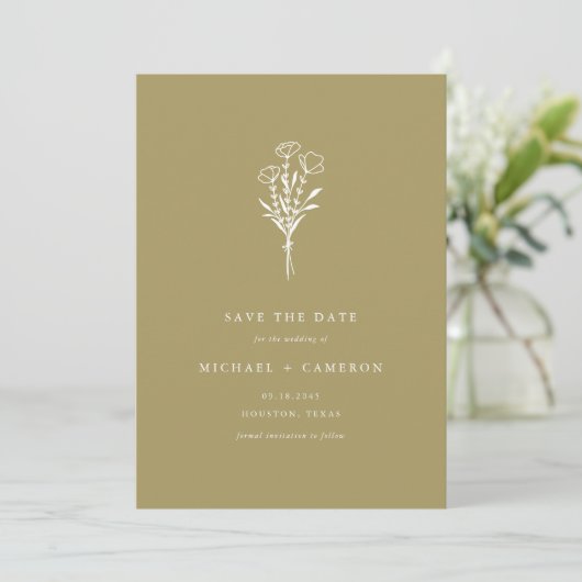 Gold Minimalist Botanical Bouquet QR-code Save The Date (Staand voorkant)