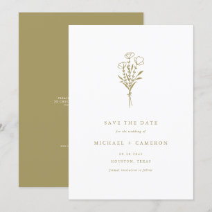 Gold Minimalist Botanical Bouquet QR-code Save The Date