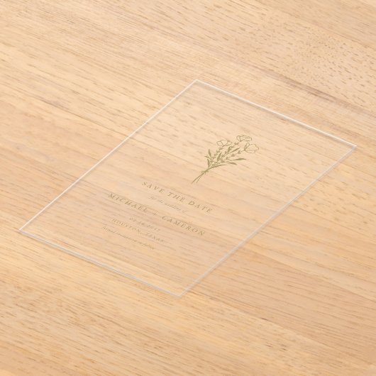 Gold Minimalist Botanical Save the Date Acryl Uitnodigingen (Laagn)