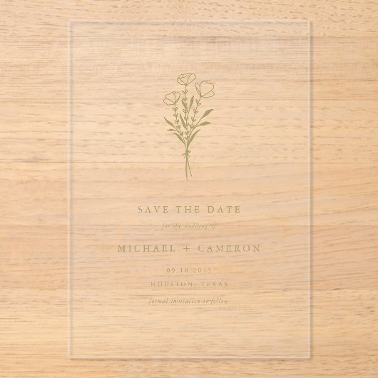 Gold Minimalist Botanical Save the Date Acryl Uitnodigingen (Voorkant)