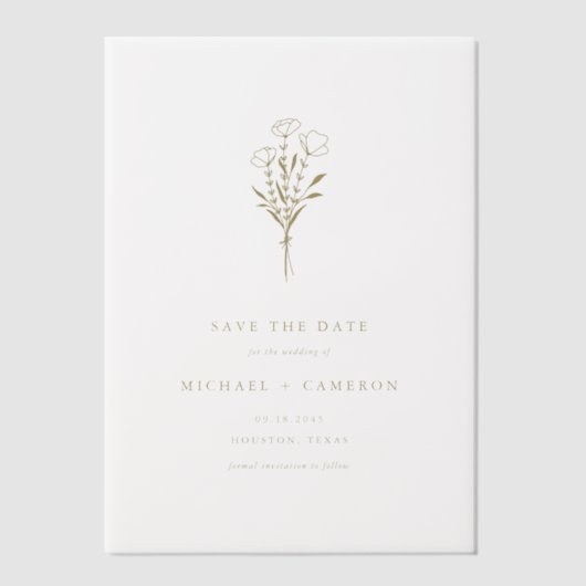 Gold Minimalist Botanical Save the Date Vellum Uitnodigingen (Voorkant)