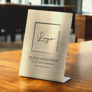 Gold Minimalist Business Logo Professional Modern Reclamebord Met Voetstuk