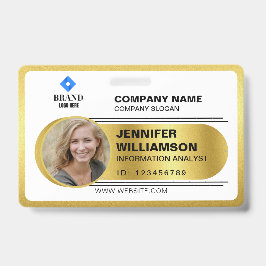 Gold Minimalist Business QR Employee Photo ID Badge