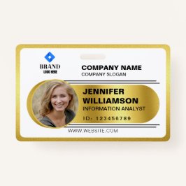 Gold Minimalist Business QR Employee Photo ID Badge