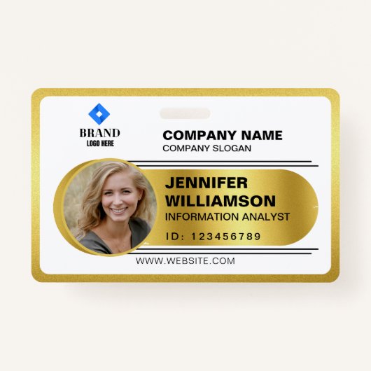 Gold Minimalist Business QR Employee Photo ID Badge (Voorkant)